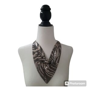 Vintage Guess Bib Metal Mesh Necklace 20-inch Black & Silver Tone